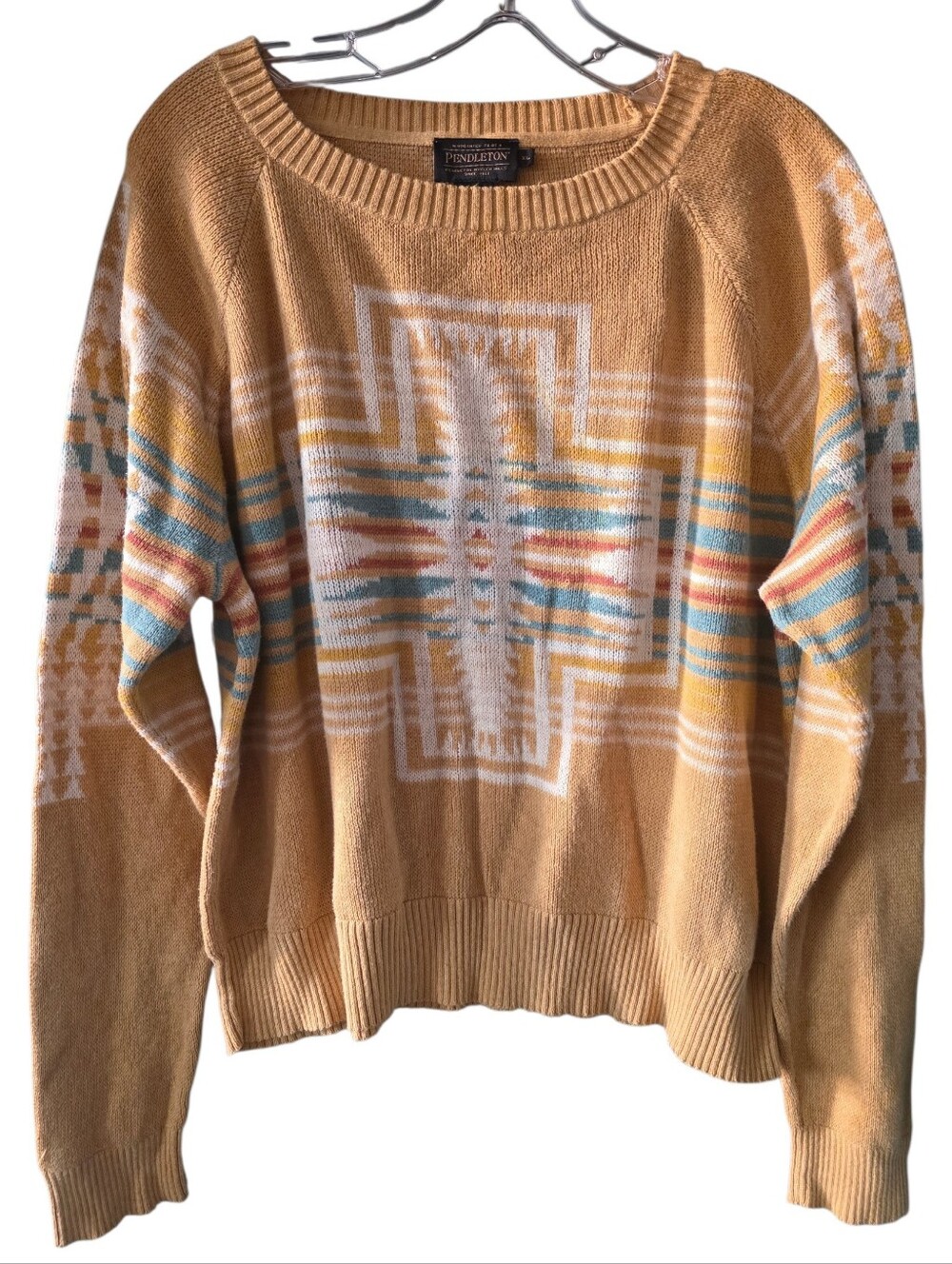 Pendleton Women's Aztec-Pattern Crewneck Sweater In Yellow Size X-Large